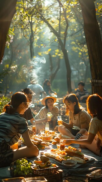 Photo of Friends Enjoying a Picnic in a Vibrant Vietnamese City Park Family Activities Job Care
