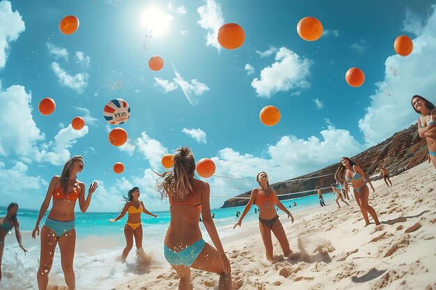 Photo of Friends Playing a Game of Volleyball at a Beach Picnic in Ca Family Activities Job Care