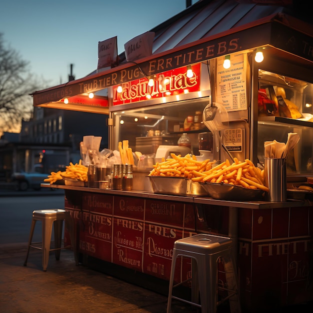 photo of a fries stall on a funfair daylight