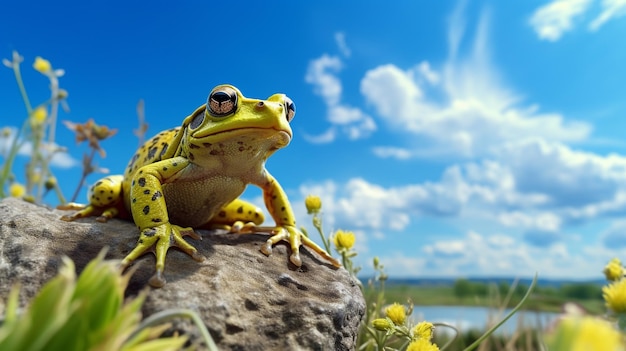 Photo of a frog under blue sky
