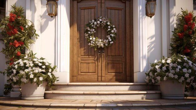 A photo of a front door with a decorative wreath