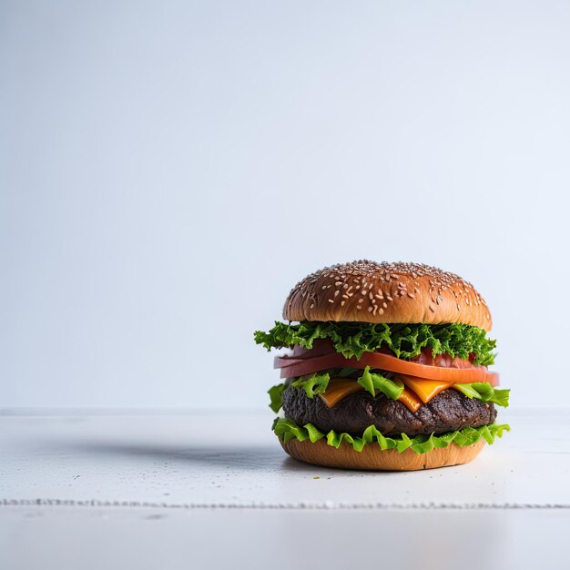 Foto foto vista anteriore del hamburger su uno stand generato dall'ai