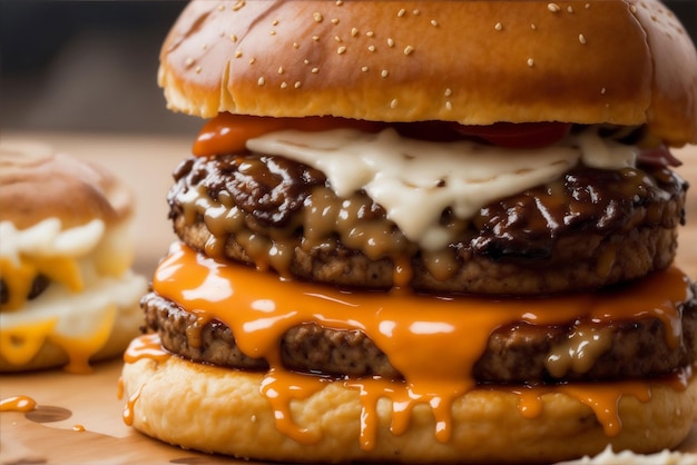 Photo front view burger on a stand