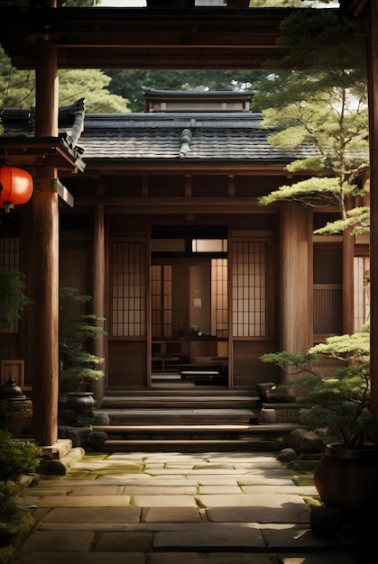 фото вид спереди на вход в японский традиционный дом