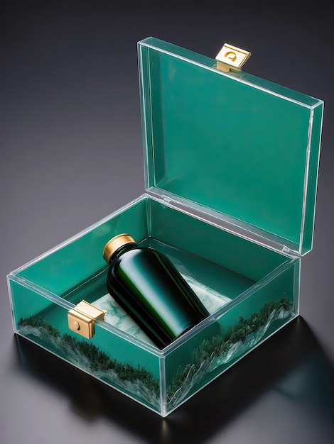 Photo photo of the front view of the glass bottle and box image