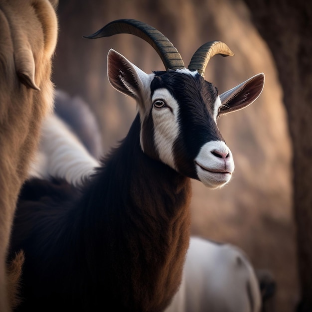 Photo front view portrait of a goat
