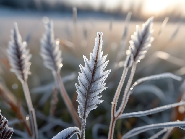 Photo frostcovered plants in a meadow against a blurred background