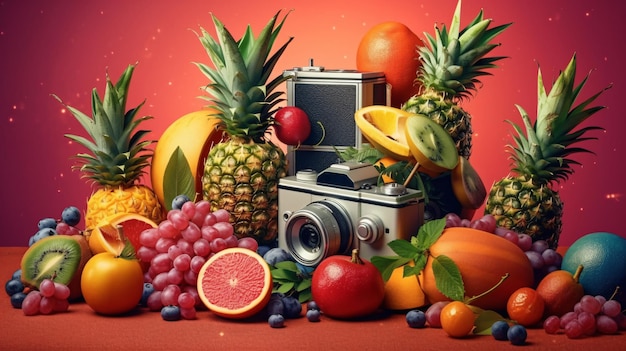 Photo a photo of fruit and a camera