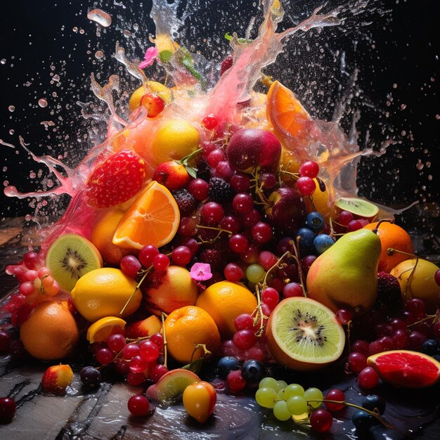 photo fruit salad spilling on the floor was a mess of vibrant colors and textures