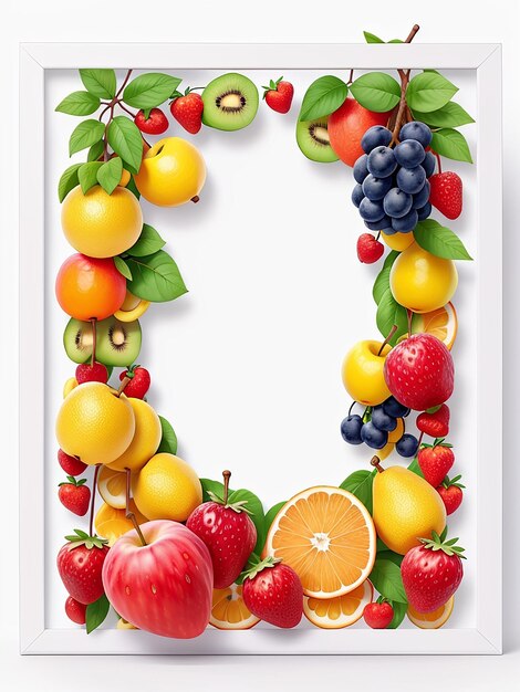 A photo of fruits circle frame white background AI generated