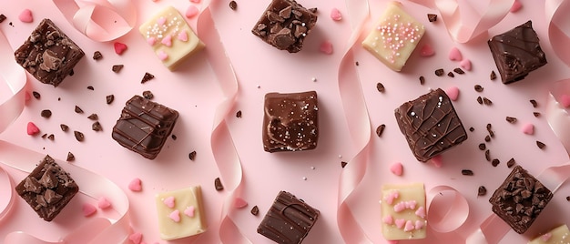 Photo of fudge with various flavors and ribbons decorations rich and banner ads design layout art