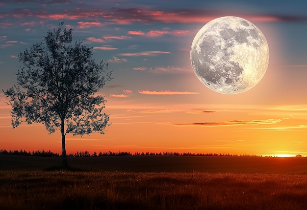 Photo photo of full moon is shining in the sky a tree in the background night landscape wallpaper for pc