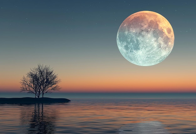 Photo photo of full moon is shining in the sky a tree in the background night landscape wallpaper for pc