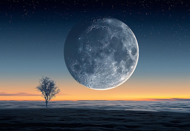 Photo of full moon is shining in the sky a tree in the background night landscape wallpaper for pc