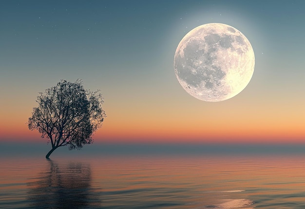 Photo photo of full moon is shining in the sky a tree in the background night landscape wallpaper for pc