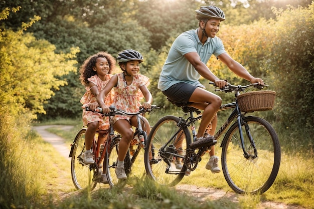 Photo full shot family cycling outdoors