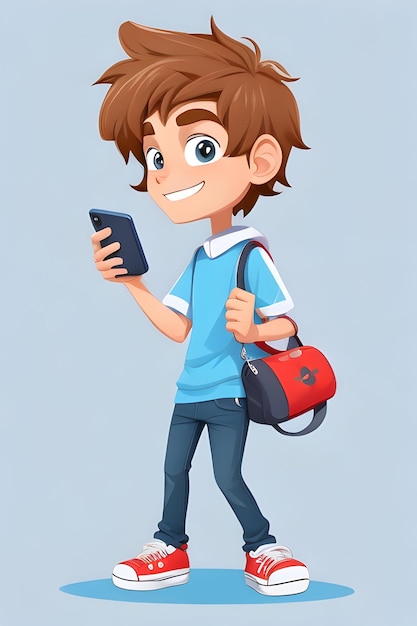 Photo fun 3d cartoon teenage boy with a phone