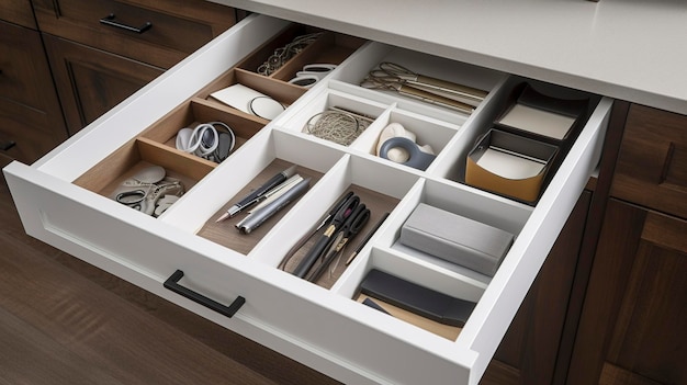 A Photo of a Functional Desk Drawer Organizer with Dividers for Supplies and Accessories