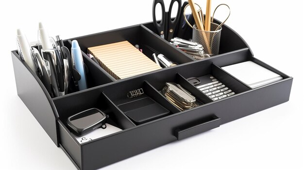 A Photo of a Functional Desk Organizer with Compartments for Pens Paperclips and Notes