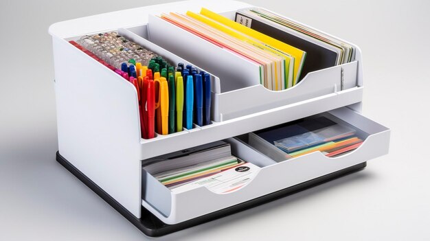 A Photo of a Functional File Organizer with Different Compartments and Labels