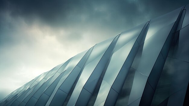 A photo of a futuristic building facade cloudy sky backdrop