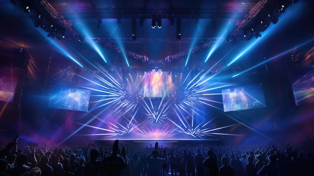 A photo of a futuristic concert venue holographic stage
