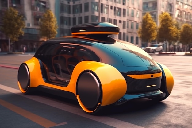写真未来的な電気自動車自律タクシー車近い将来の生成 ai