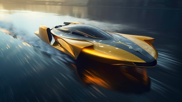 Photo a photo of a futuristic hydroplane boat skimming