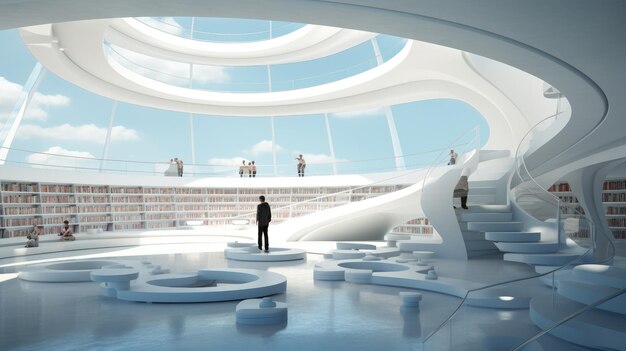 A photo of a futuristic library innovative architecture