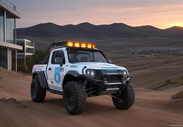 Photo photo of futuristic and modern pickup in landscape