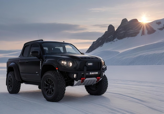 Photo of futuristic and modern pickup in landscape