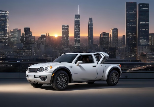 Photo photo of futuristic and modern pickup in landscape