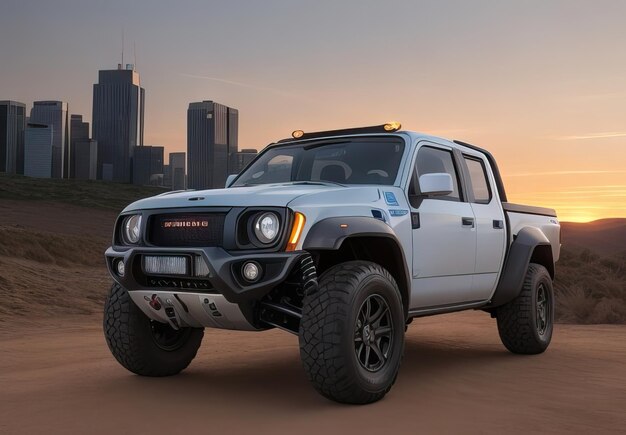 Photo photo of futuristic and modern pickup in landscape