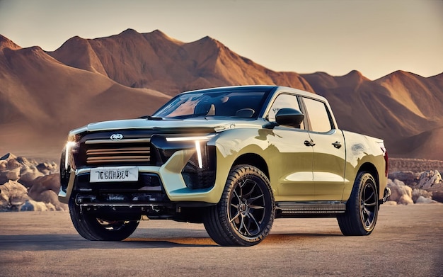 Photo photo of futuristic and modern pickup in landscape