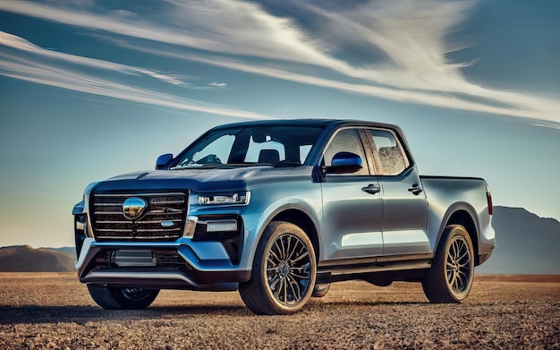 Photo of futuristic and modern pickup in landscape