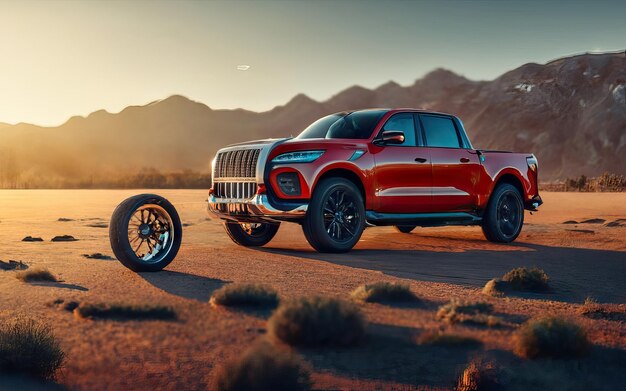 Photo photo of futuristic and modern pickup in landscape