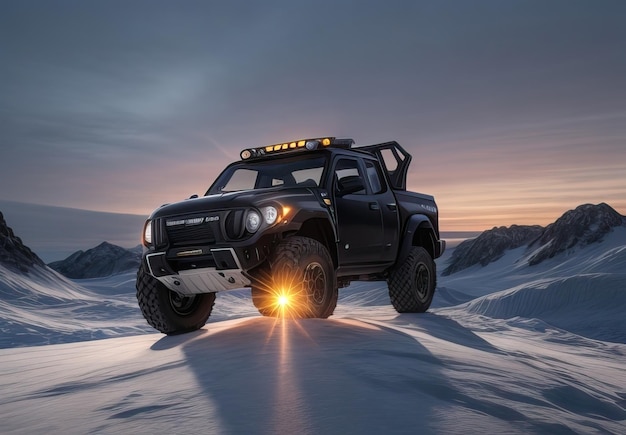 Photo of futuristic and modern pickup in landscape