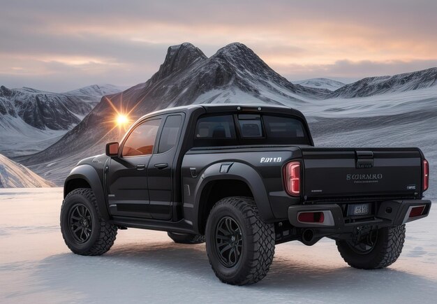 Photo of futuristic and modern pickup in landscape