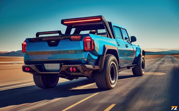 Photo photo of futuristic and modern pickup in landscape