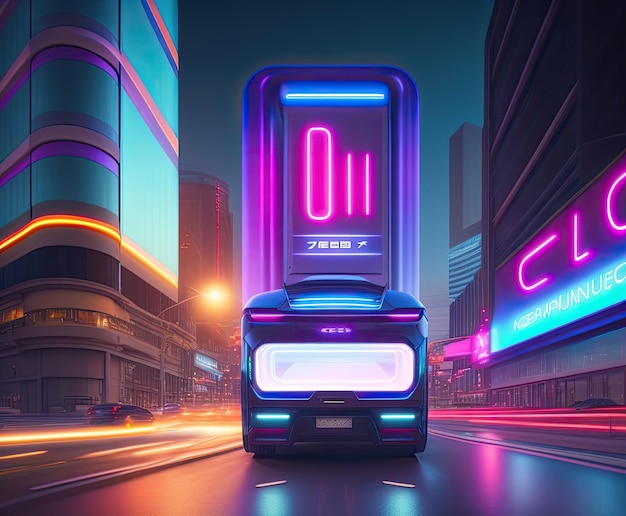 Photo futuristic neon city with billboard at stree 5