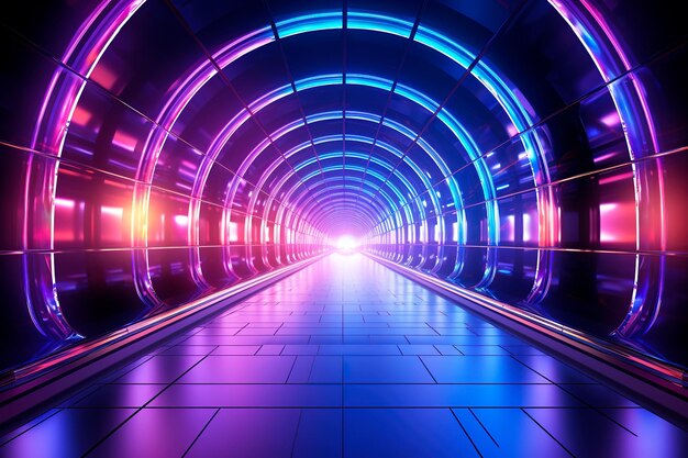 Photo of futuristic tunnel with metallic walls neon