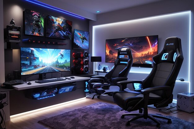 Photo game room with hightech computer