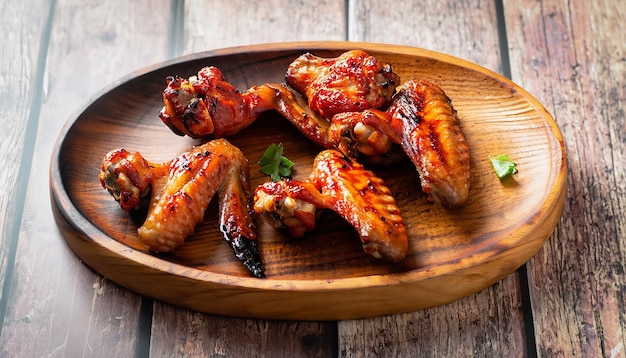 photo Gegrilde Buffalo Chicken Wings op rustieke houten plaat