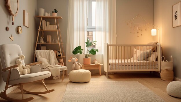 A photo of a gender neutral nursery with baby decor