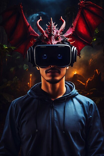 Photo photo generative ai illustration of man with virtual reality playing gaming background ai generated