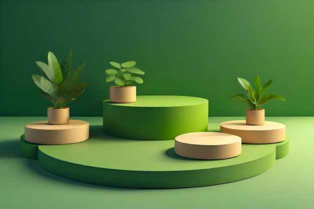 Photo Generative Ai Podium background для размещения товаров в зеленом мягком цвете