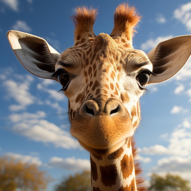 Foto foto di una giraffa gentile e curiosa ai generativa