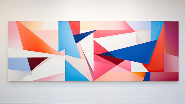 A photo of a geometric art piece in a gallery white wall backdrop