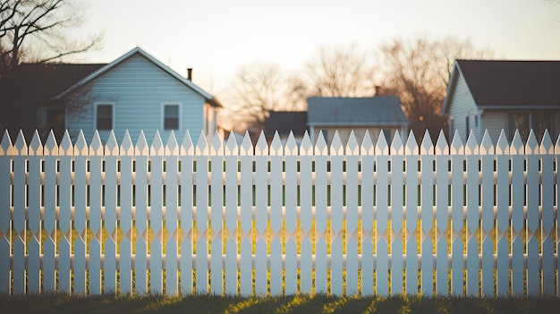 Photo a photo of a geometric patterned fence suburban neighborhood backdrop