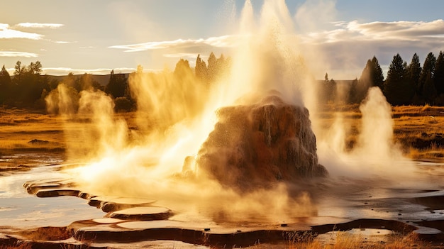 Photo a photo of a geyser in argentina grassy plains backdrop